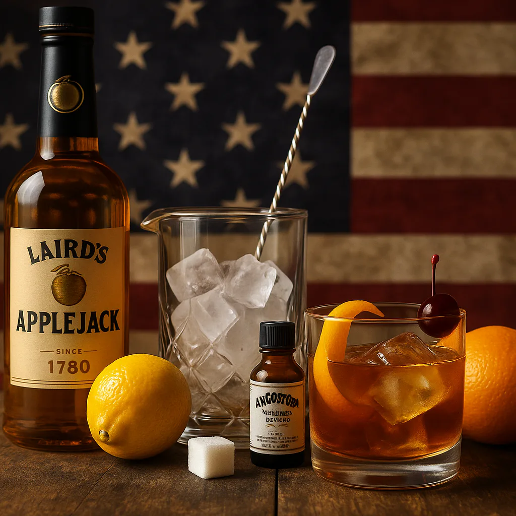 Applejack, jarabe demerara, bitters, naranja y hielo para un Old Fashioned