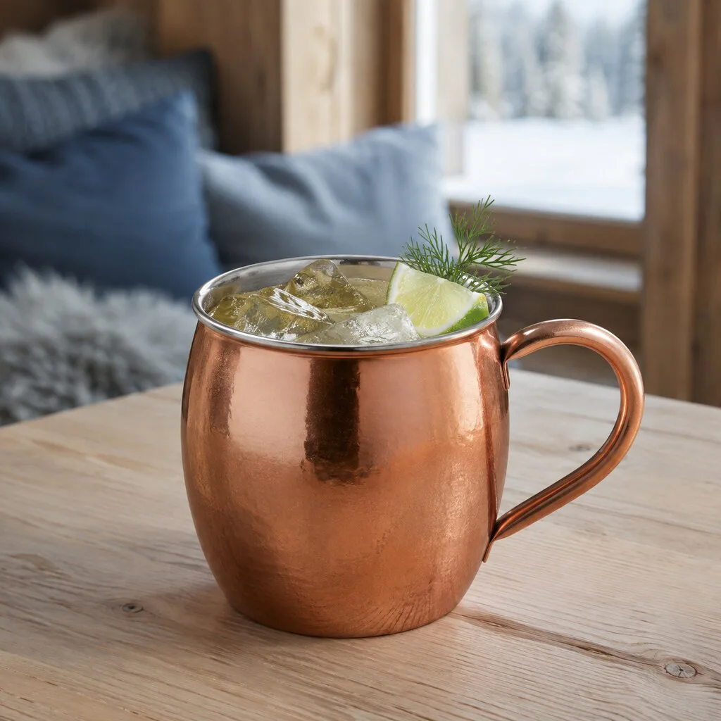 Aquavit Nordic Mule terminado con lima, eneldo, hielo y ginger beer