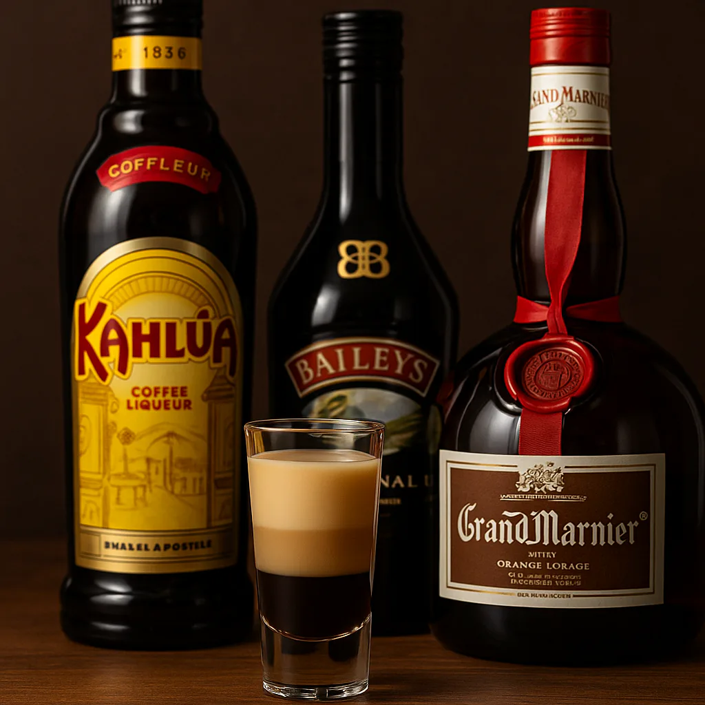Licores de café, crema irlandesa y naranja para preparar un B-52