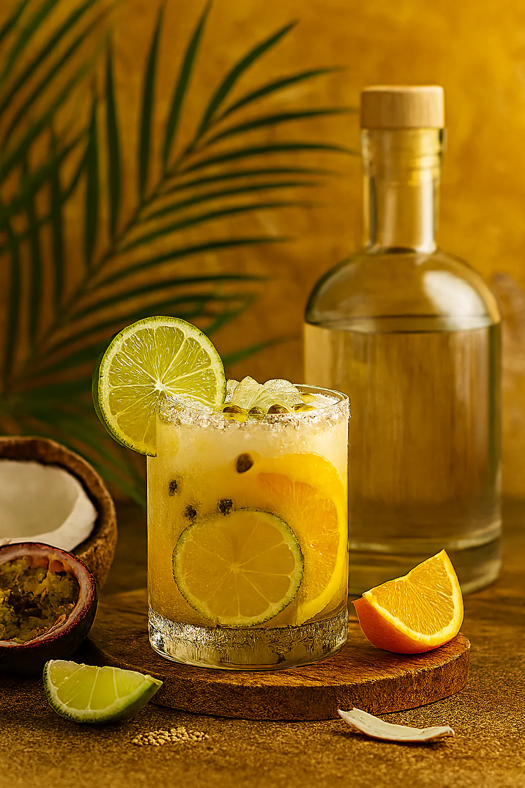 Cachaça, maracuyá, leche condensada y hielo para preparar la batida