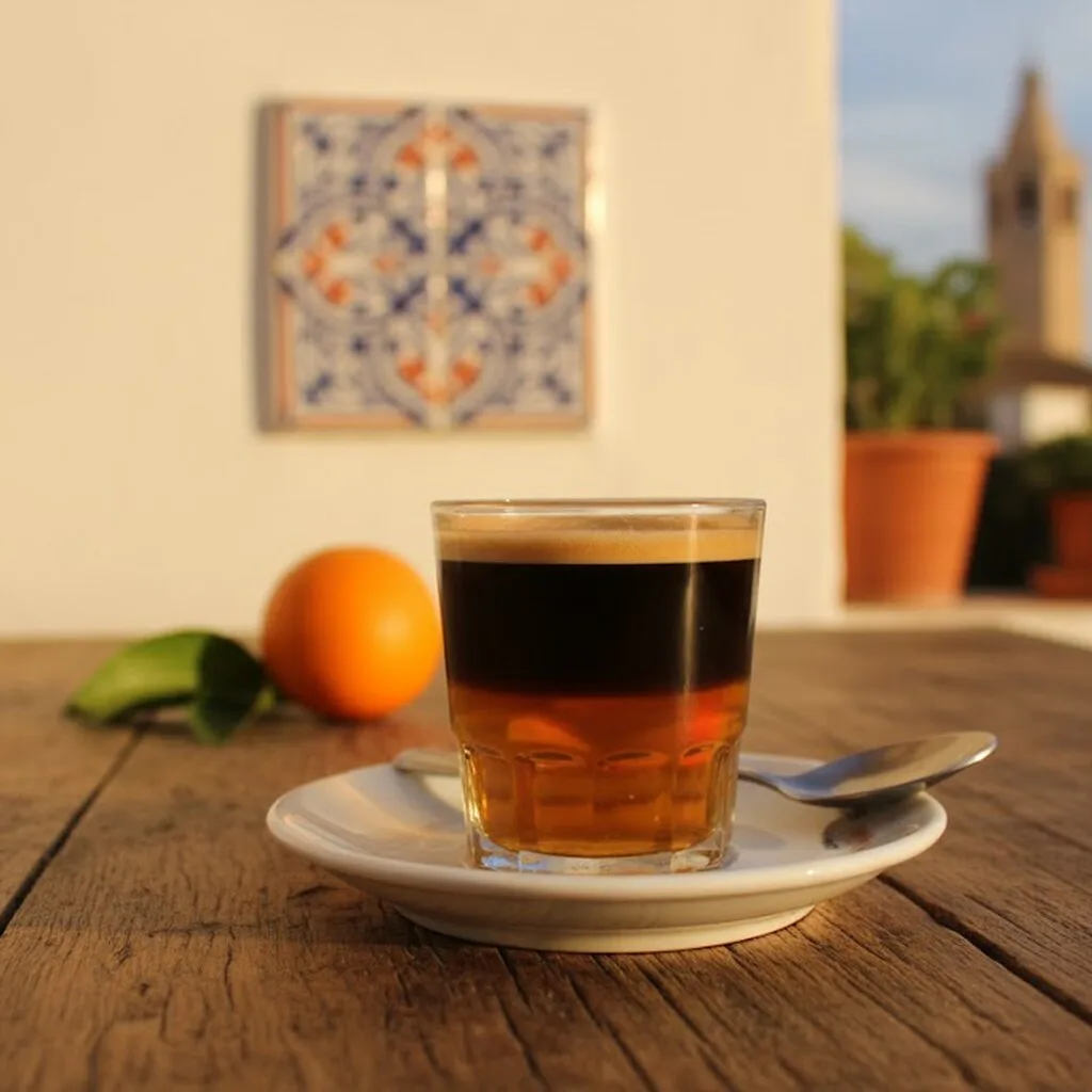 Vaso pequeño de carajillo caliente con espresso y brandy
