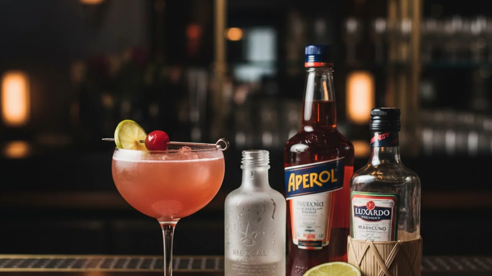 Division Bell de mezcal, Aperol, marrasquino y lima