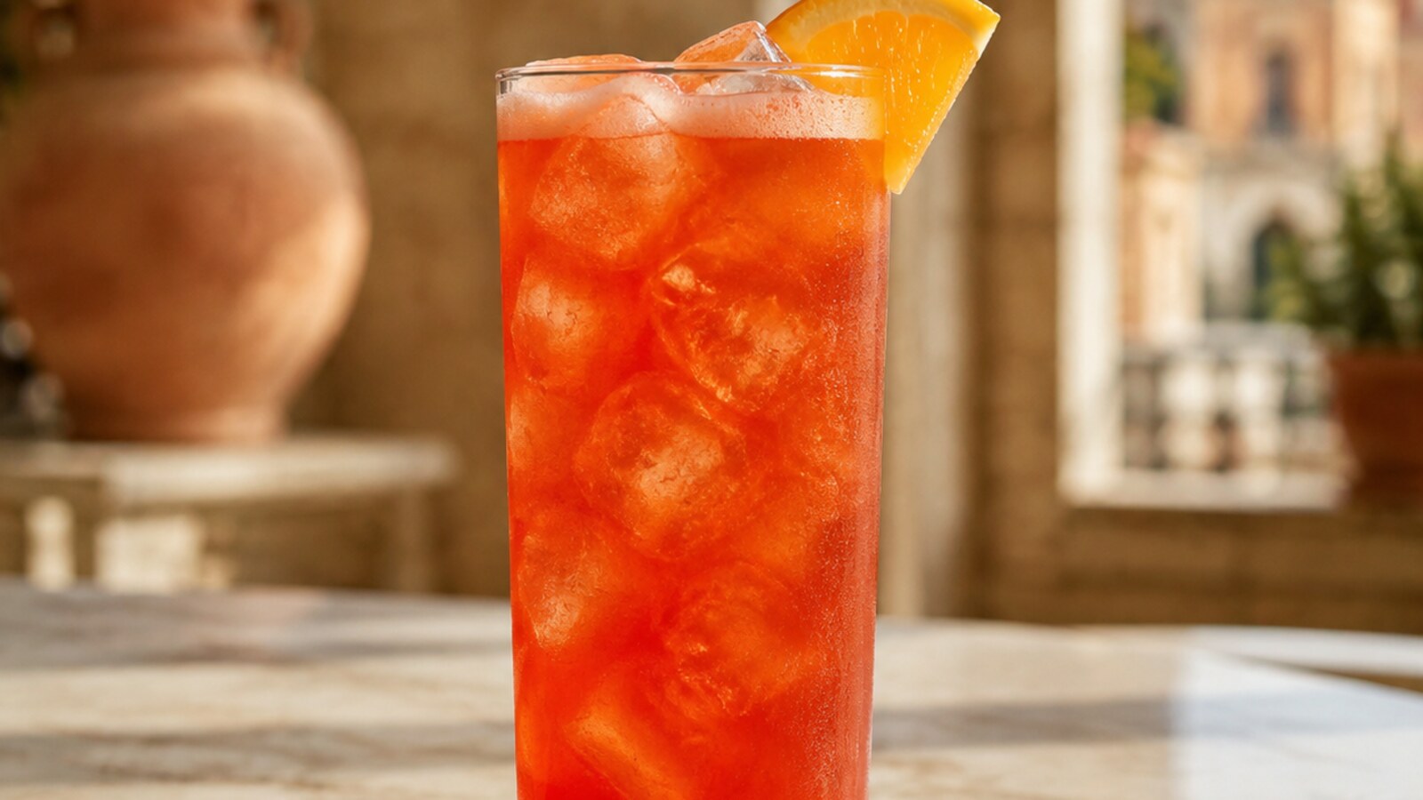 Garibaldi rojo anaranjado de Campari y zumo de naranja fresco