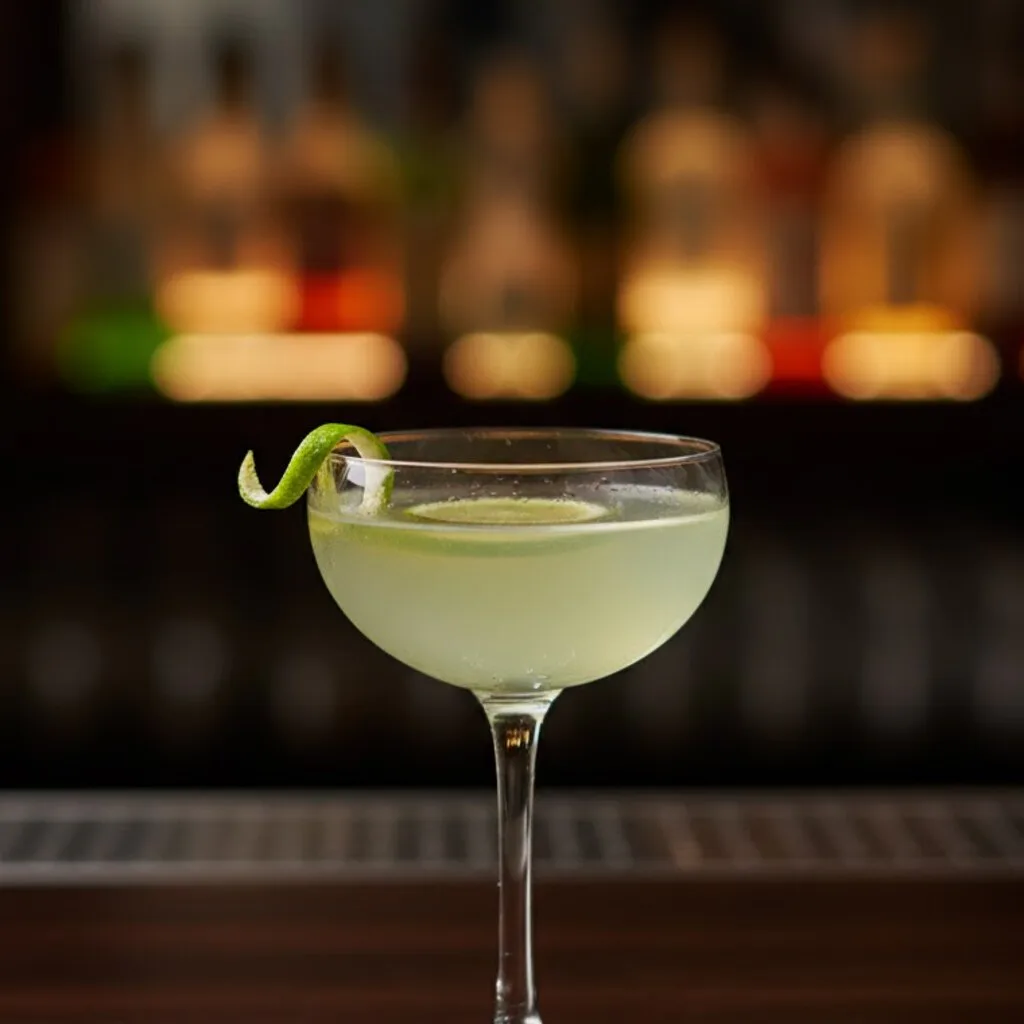 Gimlet frío de ginebra con rueda de lima