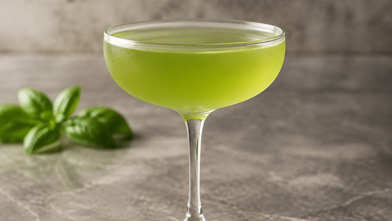 Gin Basil Smash verde de ginebra, limón y albahaca servido en copa fría