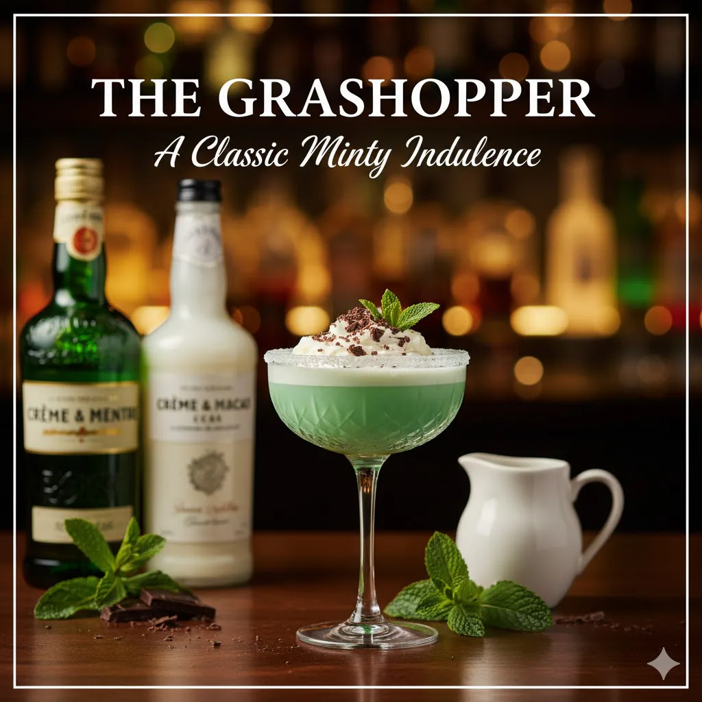 Grasshopper clásico de color verde pálido servido en una copa de cóctel fría