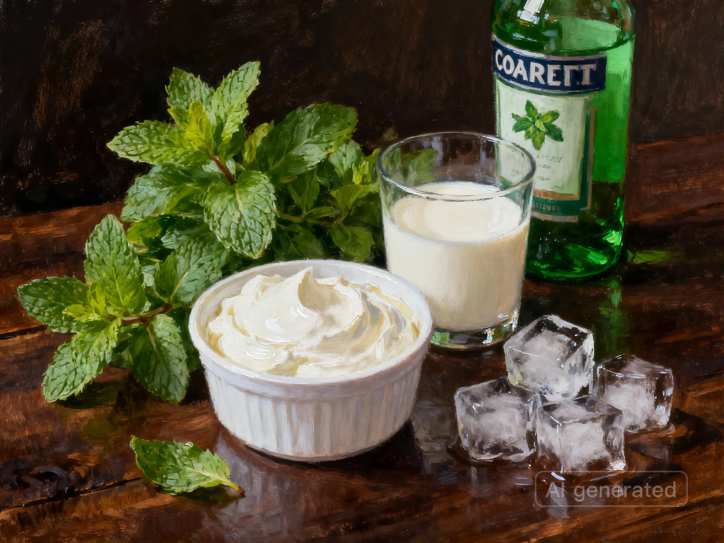 Crema de cacao blanca, crema de menta verde, nata y hielo para un Grasshopper