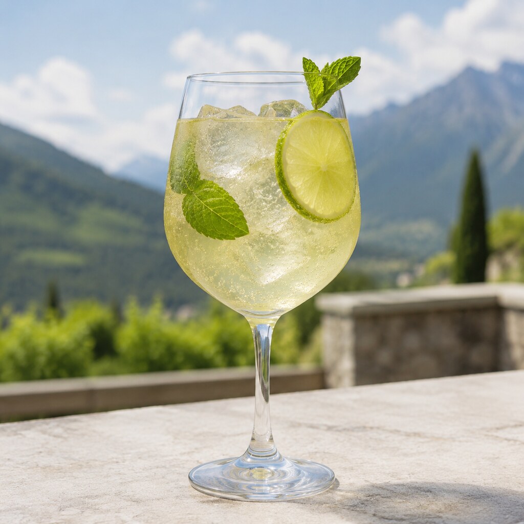 Hugo Spritz pálido de Prosecco, saúco, soda, menta y lima