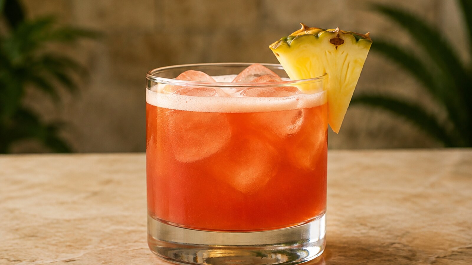 Jungle Bird de ron oscuro, Campari, piña y lima servido con hielo