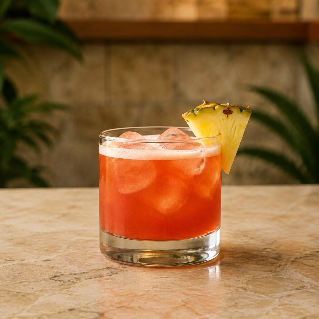 Jungle Bird de ron oscuro, Campari, piña y lima