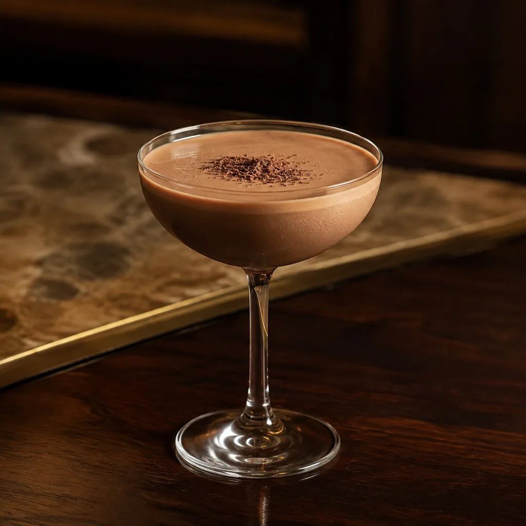 Kirsch Chocolate terminado en copa pequeña con cacao rallado