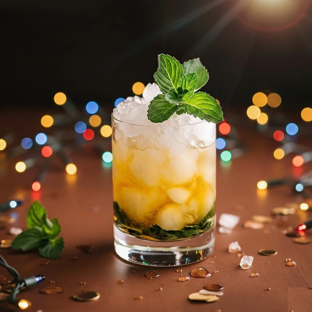Mint Julep terminado con hielo quebrado y menta fresca