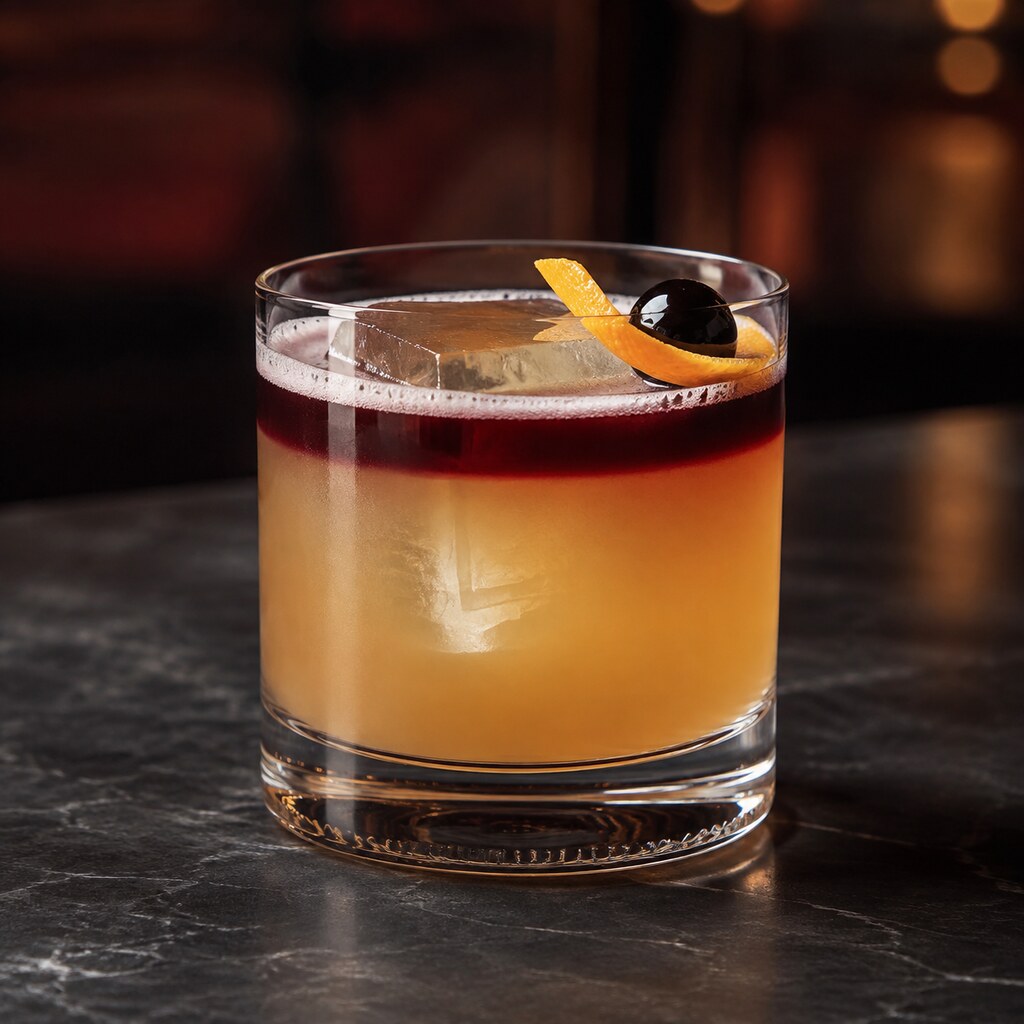 New York Sour de whisky con una capa de vino tinto