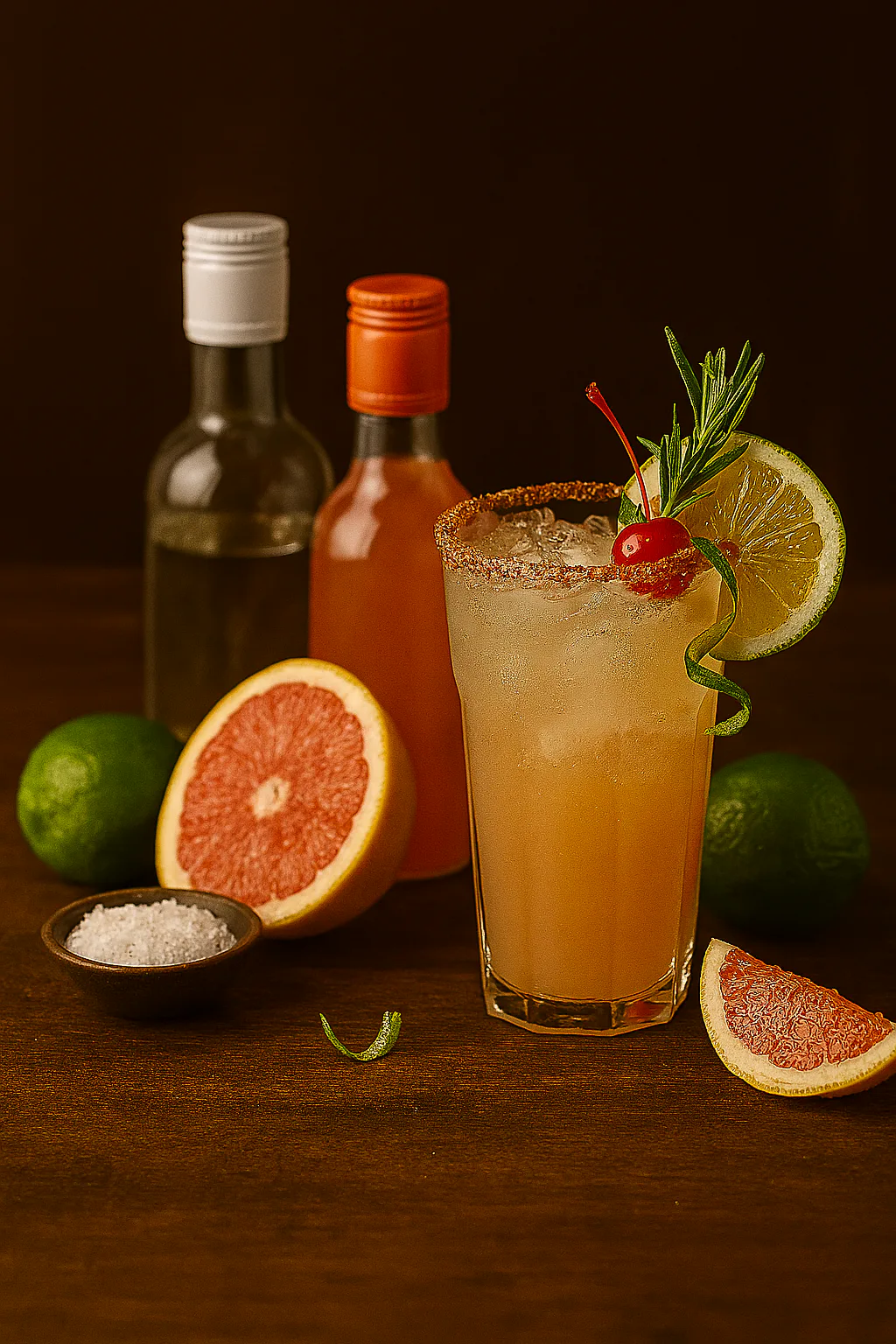 Tequila 100 por cien agave, refresco de pomelo rosa, lima, sal y hielo para una Paloma