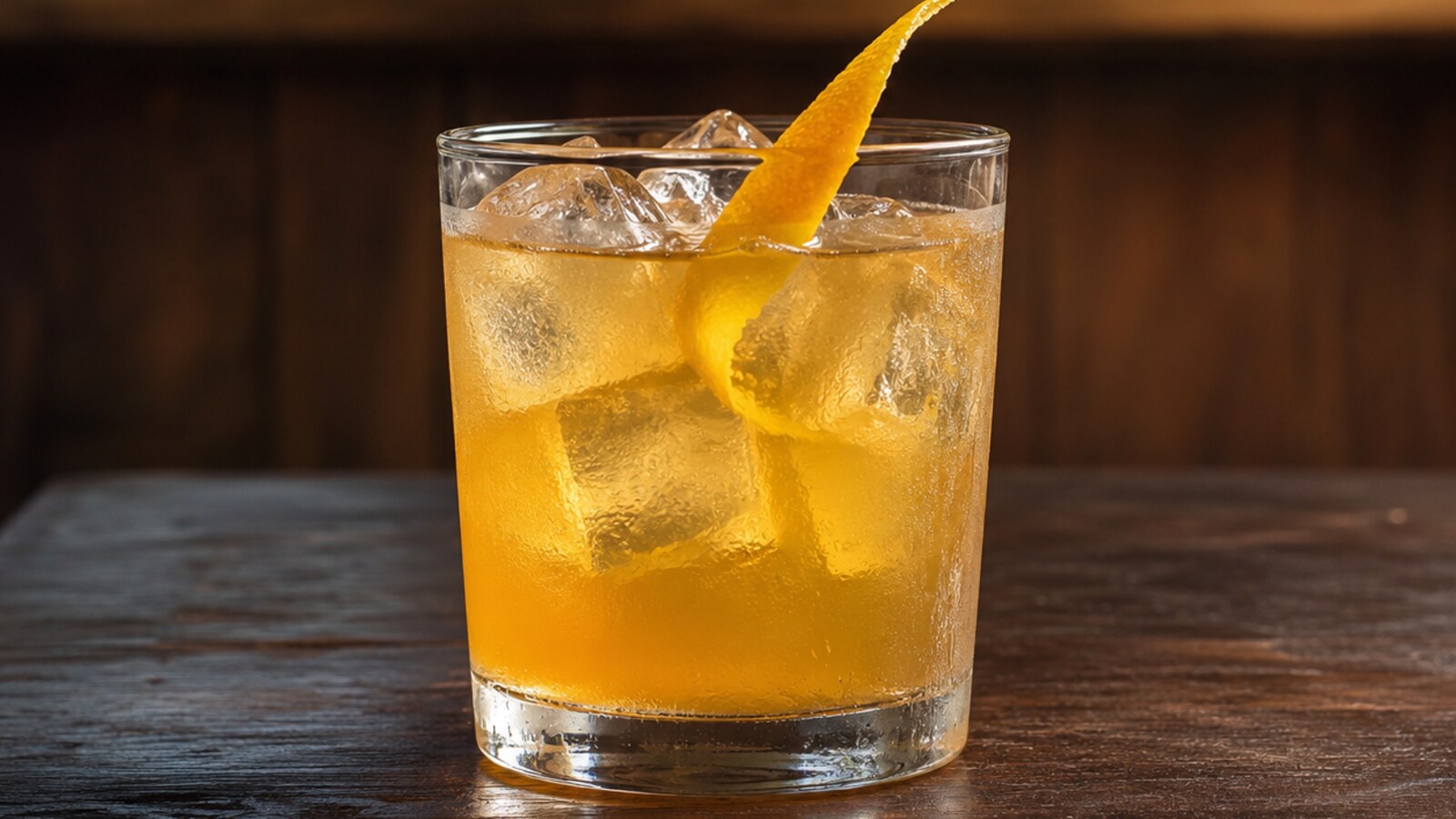 Planter’s Punch de ron jamaicano, lima y caña con piel de naranja