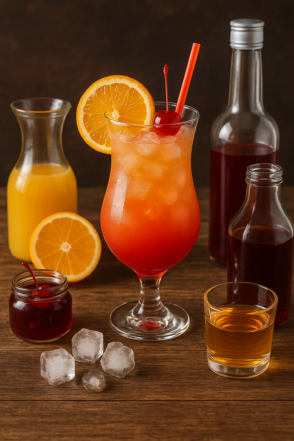 Vodka, licor de melocotón, naranja, arándano e hielo