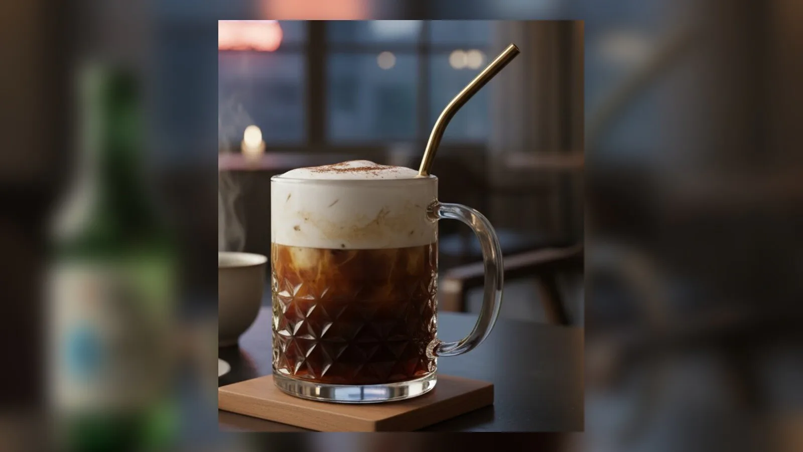 Soju Coffee oscuro con hielo y una espuma ligera de espresso