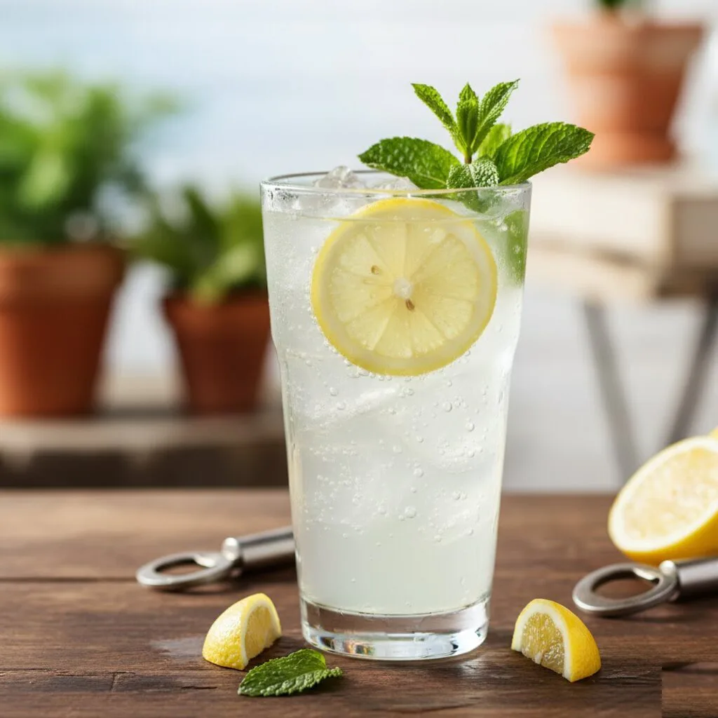 Tom Collins terminado con limón y cereza
