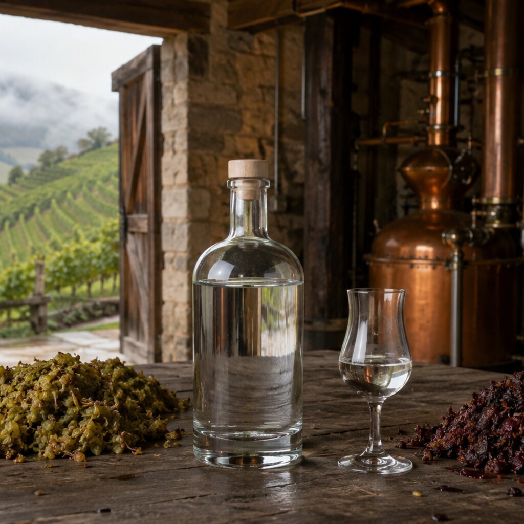 Tresterbrand junto a orujos blanco y tinto