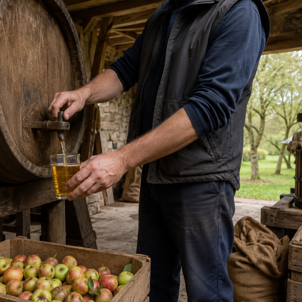 Sidra inglesa de manzanas tradicionales servida en vaso