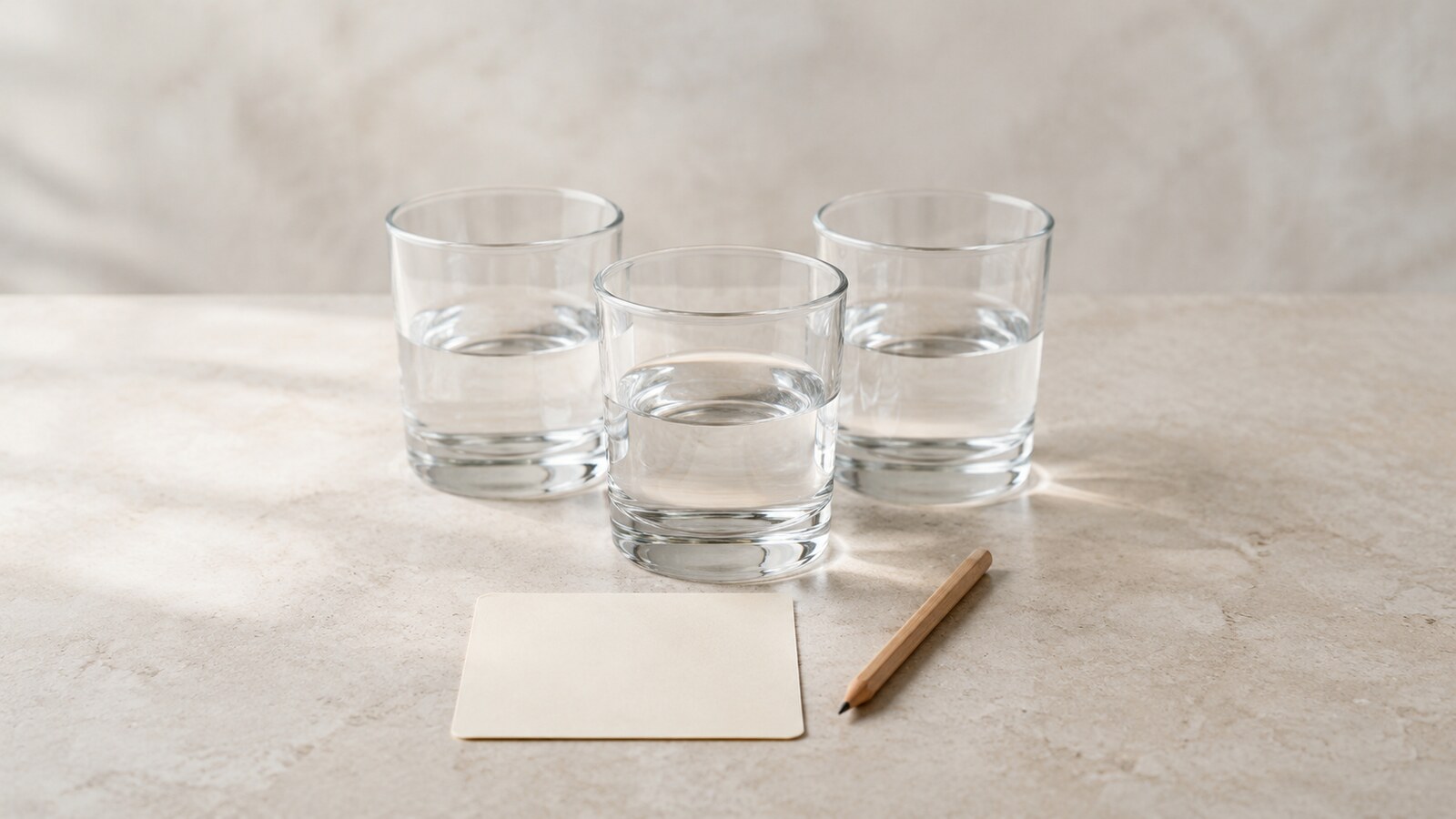 Varios vasos de agua codificados de forma neutra para una cata comparativa