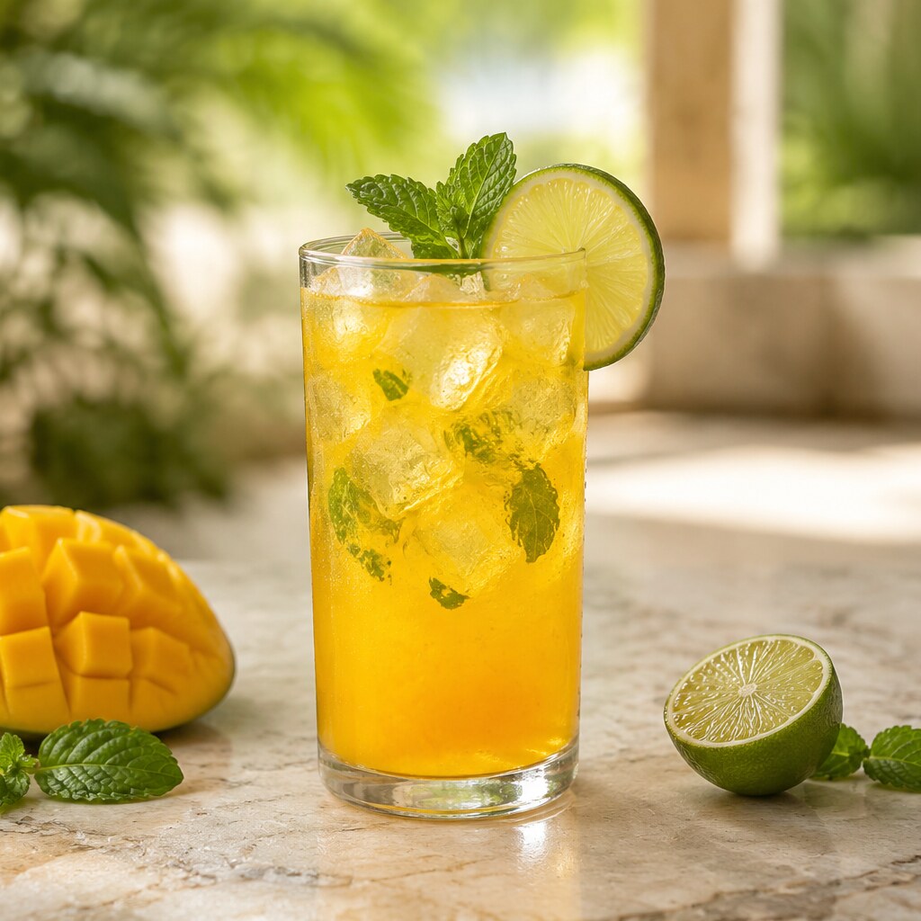 Mocktail de mango y menta sin alcohol