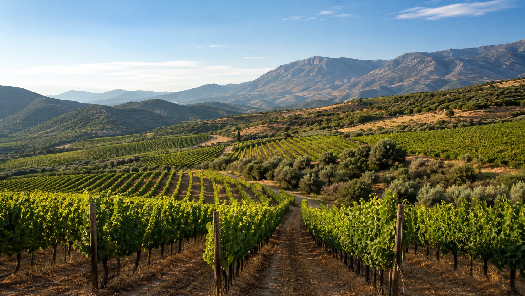 Viñedos de Agiorgitiko distribuidos por las laderas y mesetas de Nemea