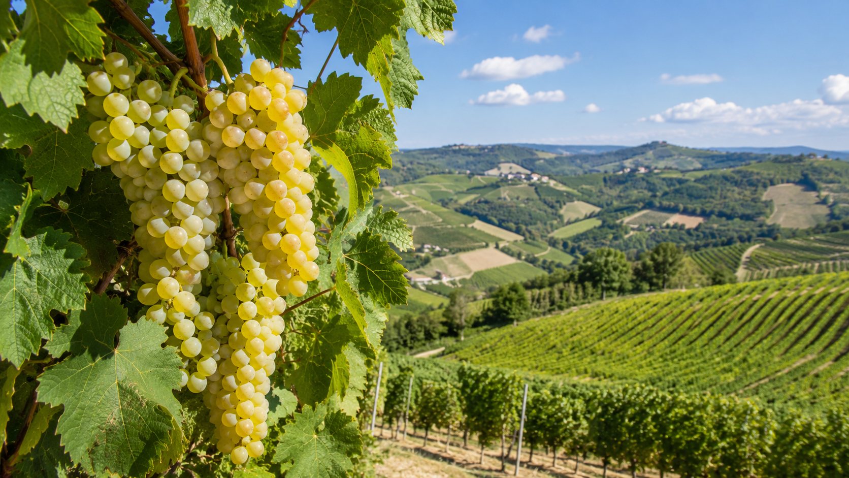 Viñedo de Arneis en las colinas del Roero, en el Piamonte