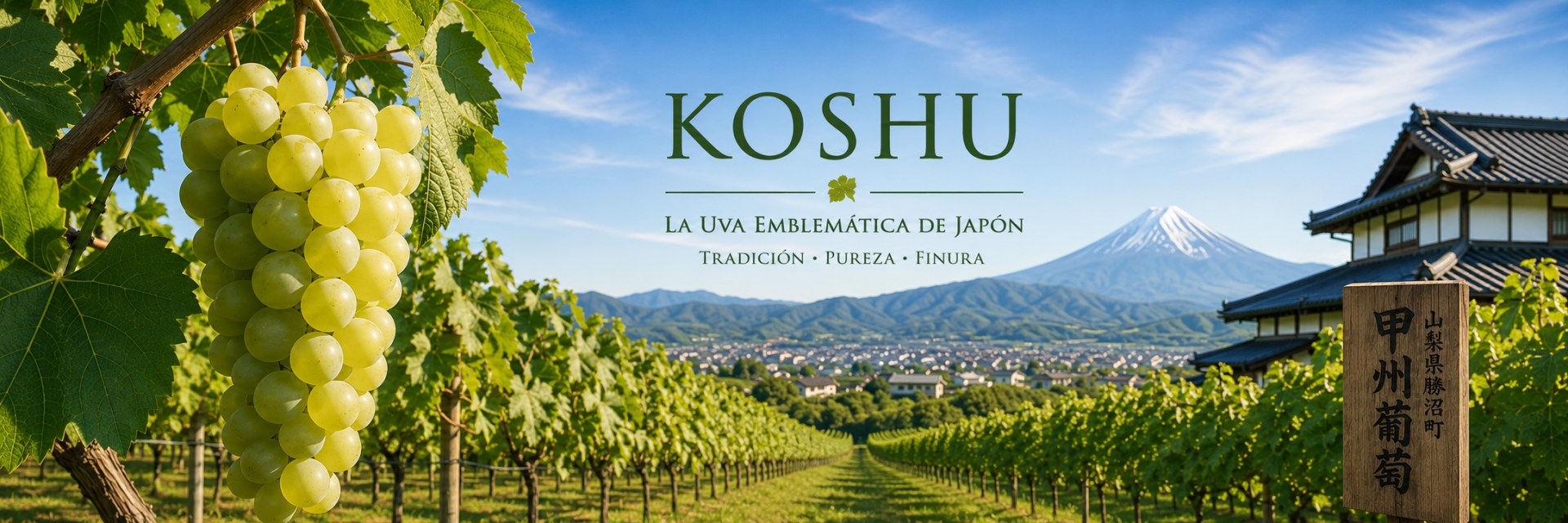 Viñedo de Koshu en Yamanashi, Japón, con montañas al fondo