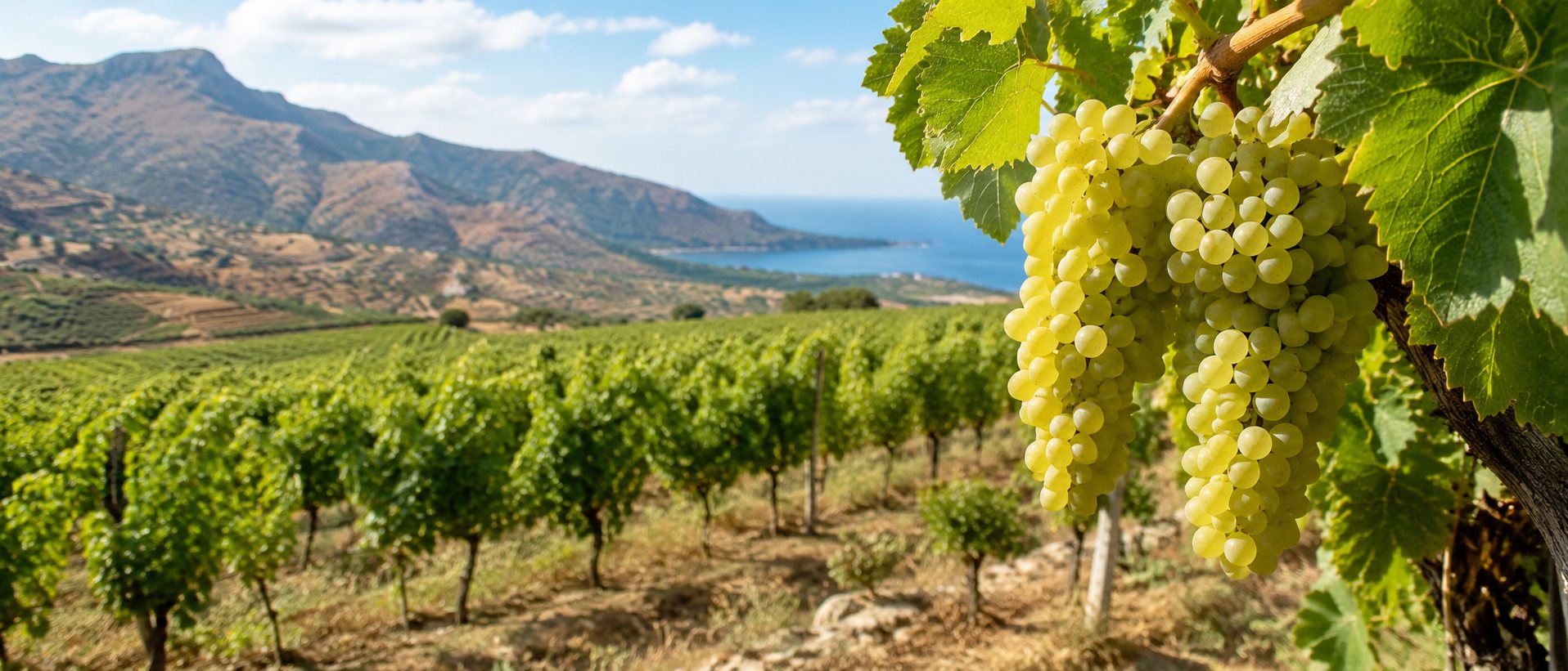 Viñedo de Vidiano en las montañas y valles de la isla de Creta