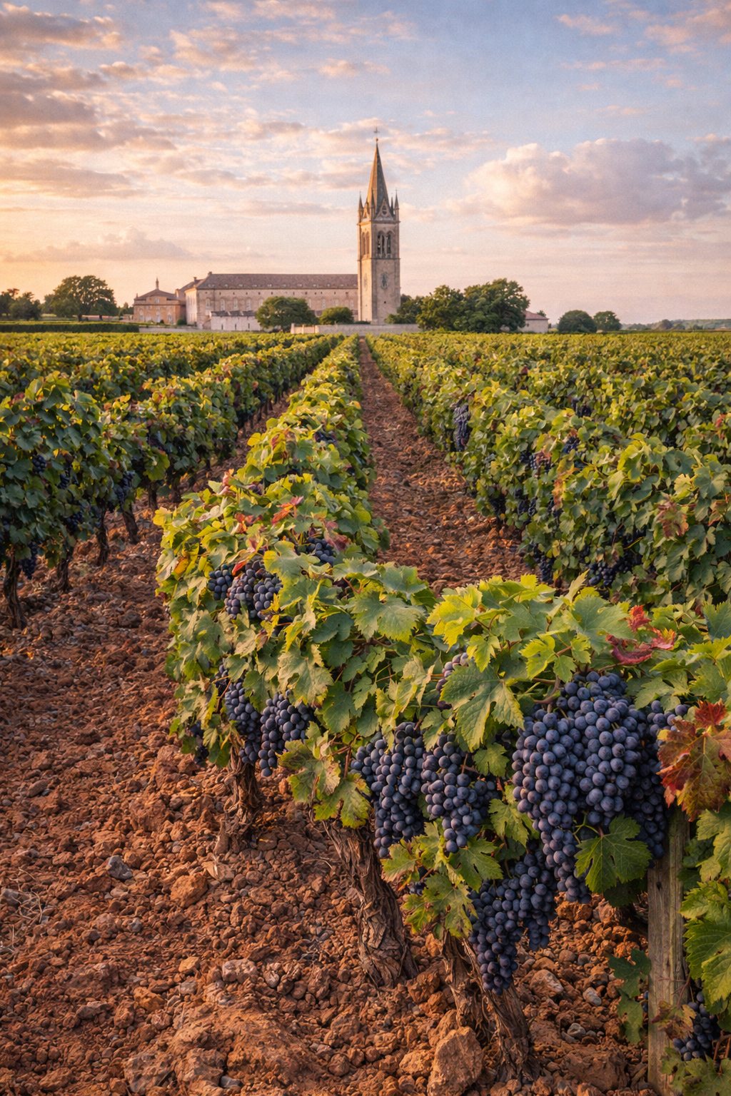Paisaje de viñedos de Merlot en Pomerol