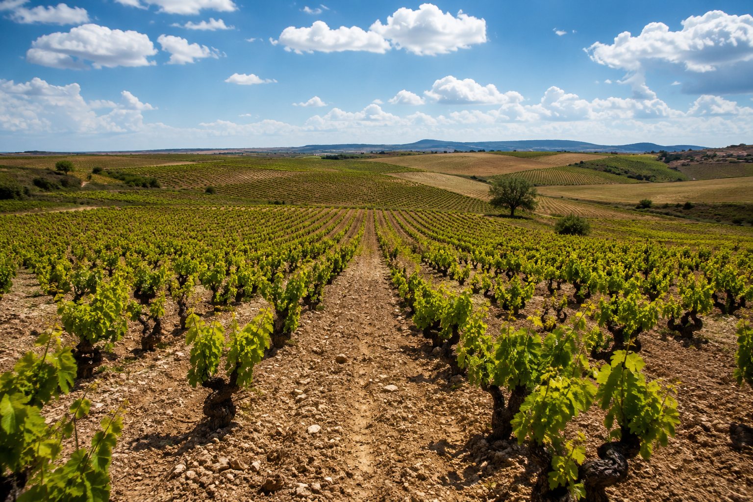 Paisaje de viñedos de Moravia Agria en La Manchuela