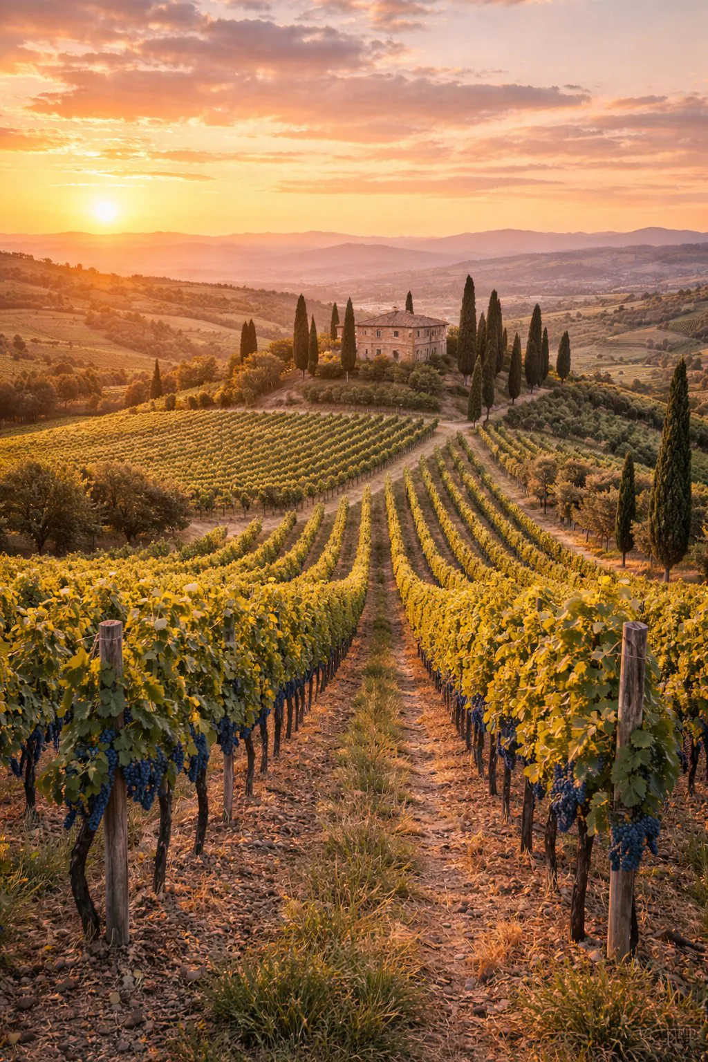 Paisaje toscano de viñedos de Sangiovese