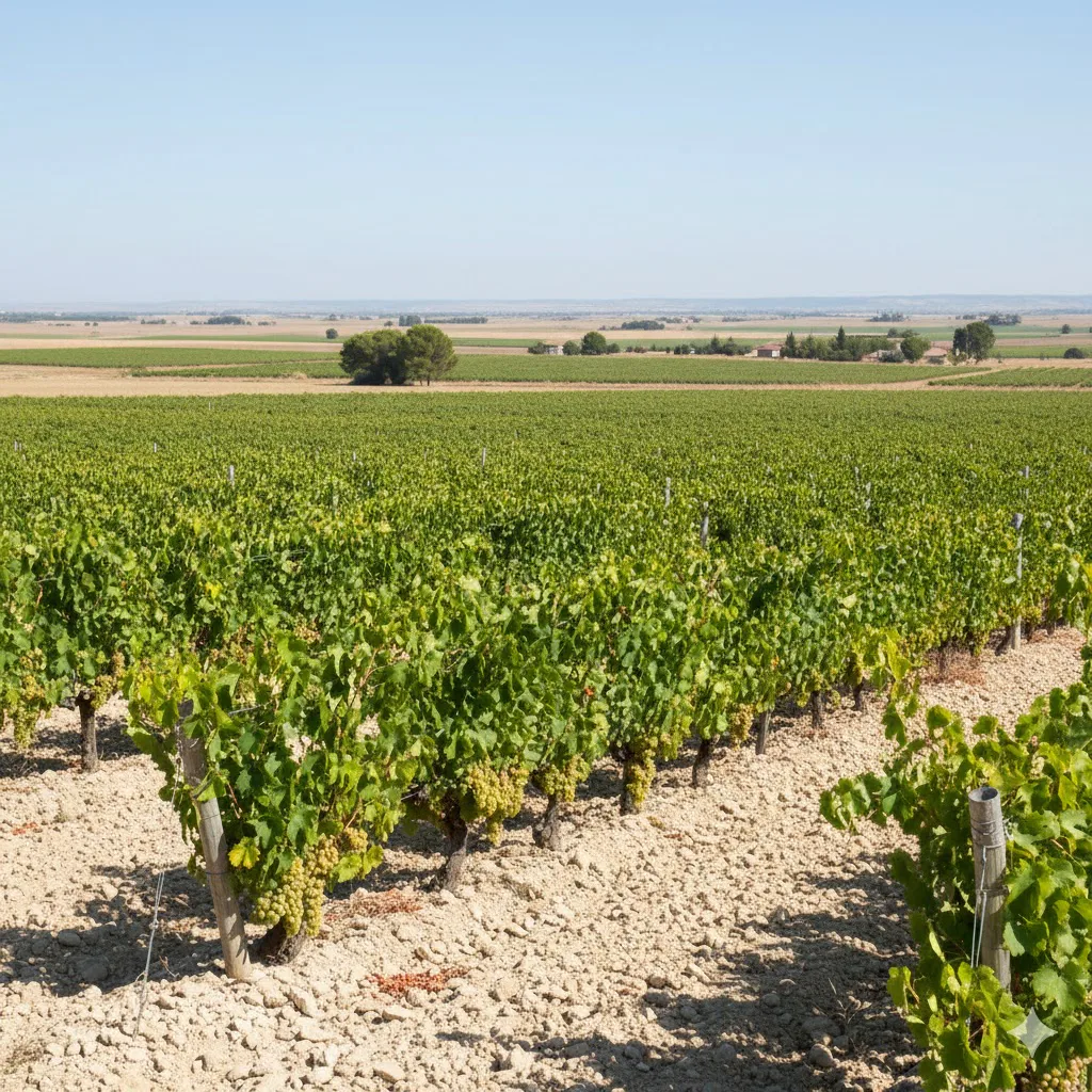 Paisaje de viñedos de Verdejo en Rueda al final del verano