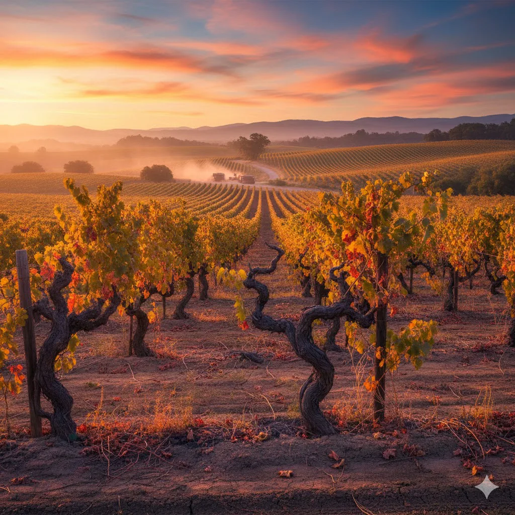 Paisaje de viñas viejas de Zinfandel en California