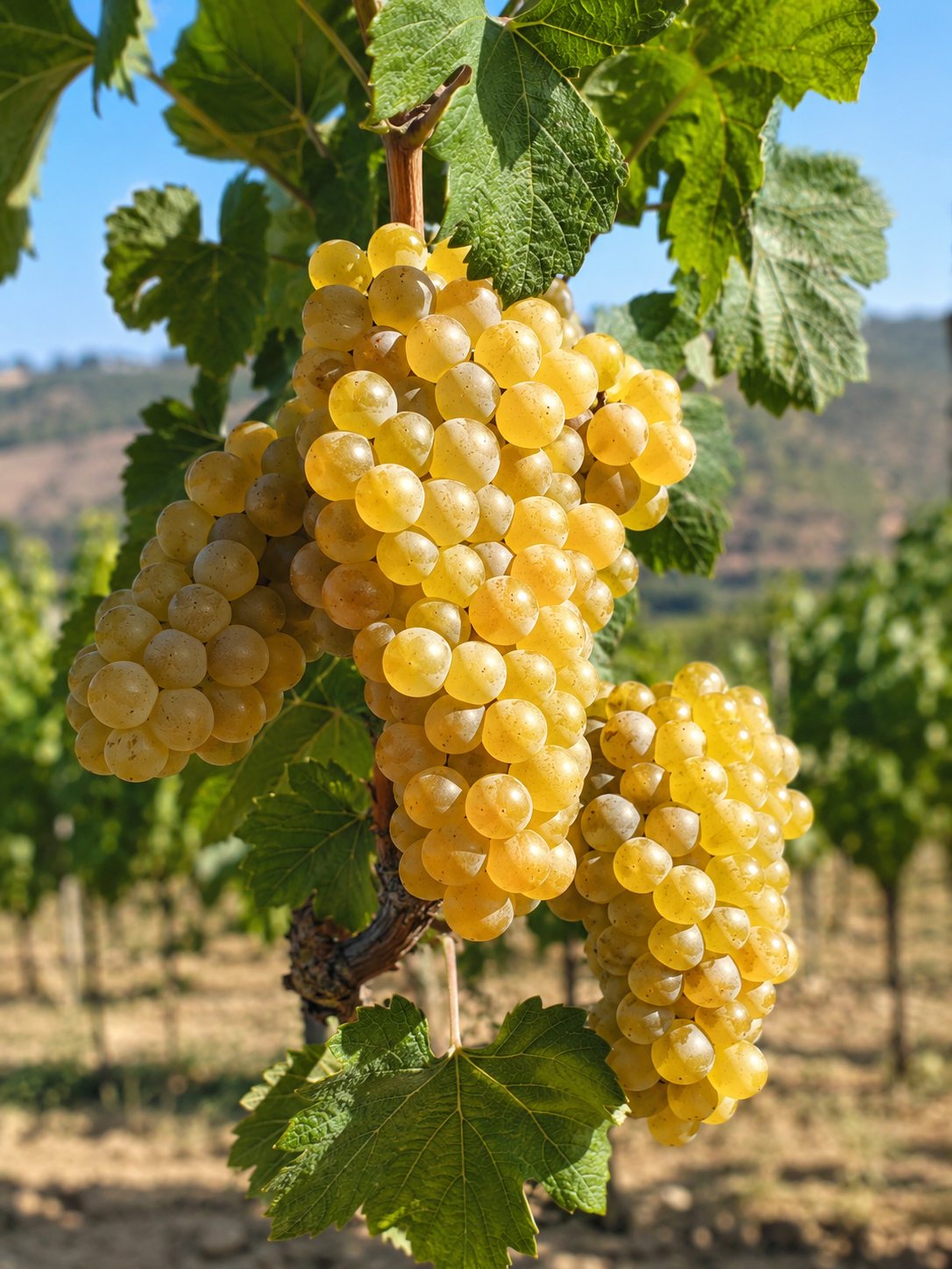 Racimos maduros de uva blanca Antão Vaz en el Alentejo