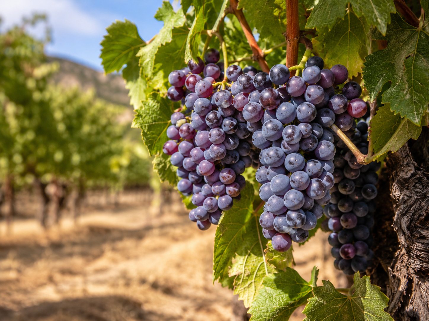 Racimos de uva Cinsault en el viñedo