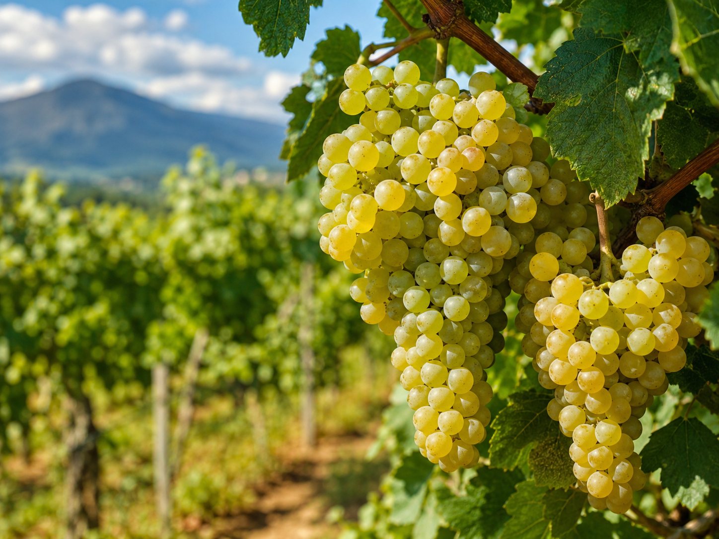 Racimos de uva Falanghina en el viñedo