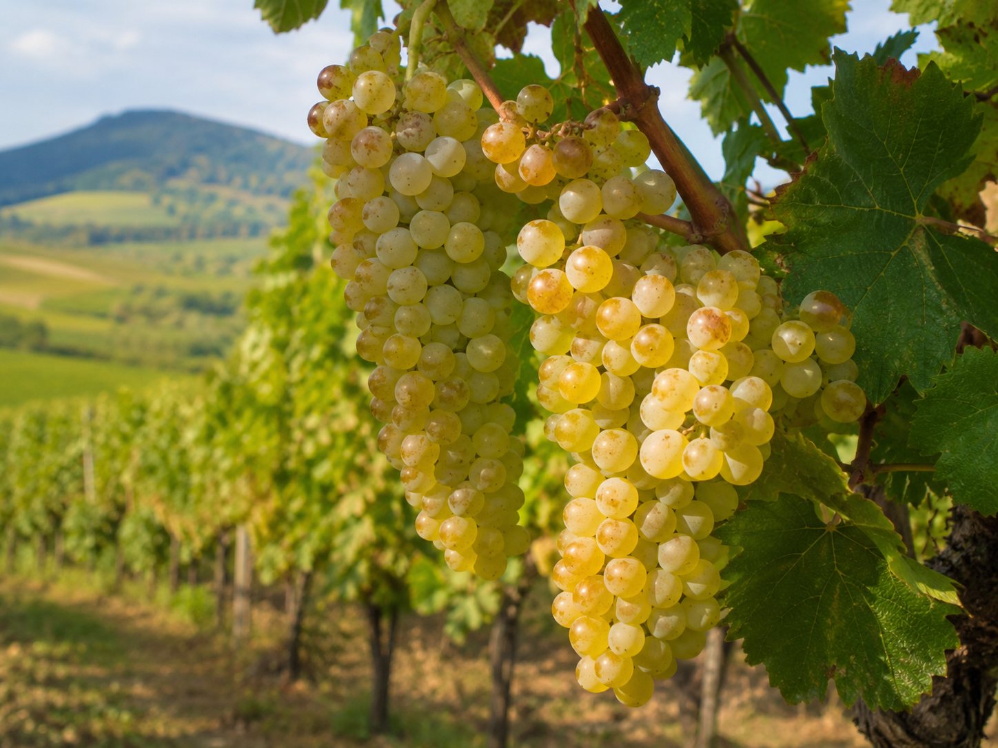 Racimos de uva Furmint en el viñedo