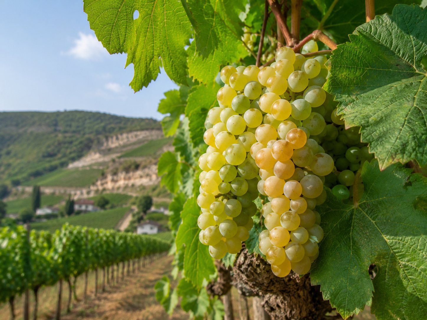 Racimos de uva Marsanne en el viñedo