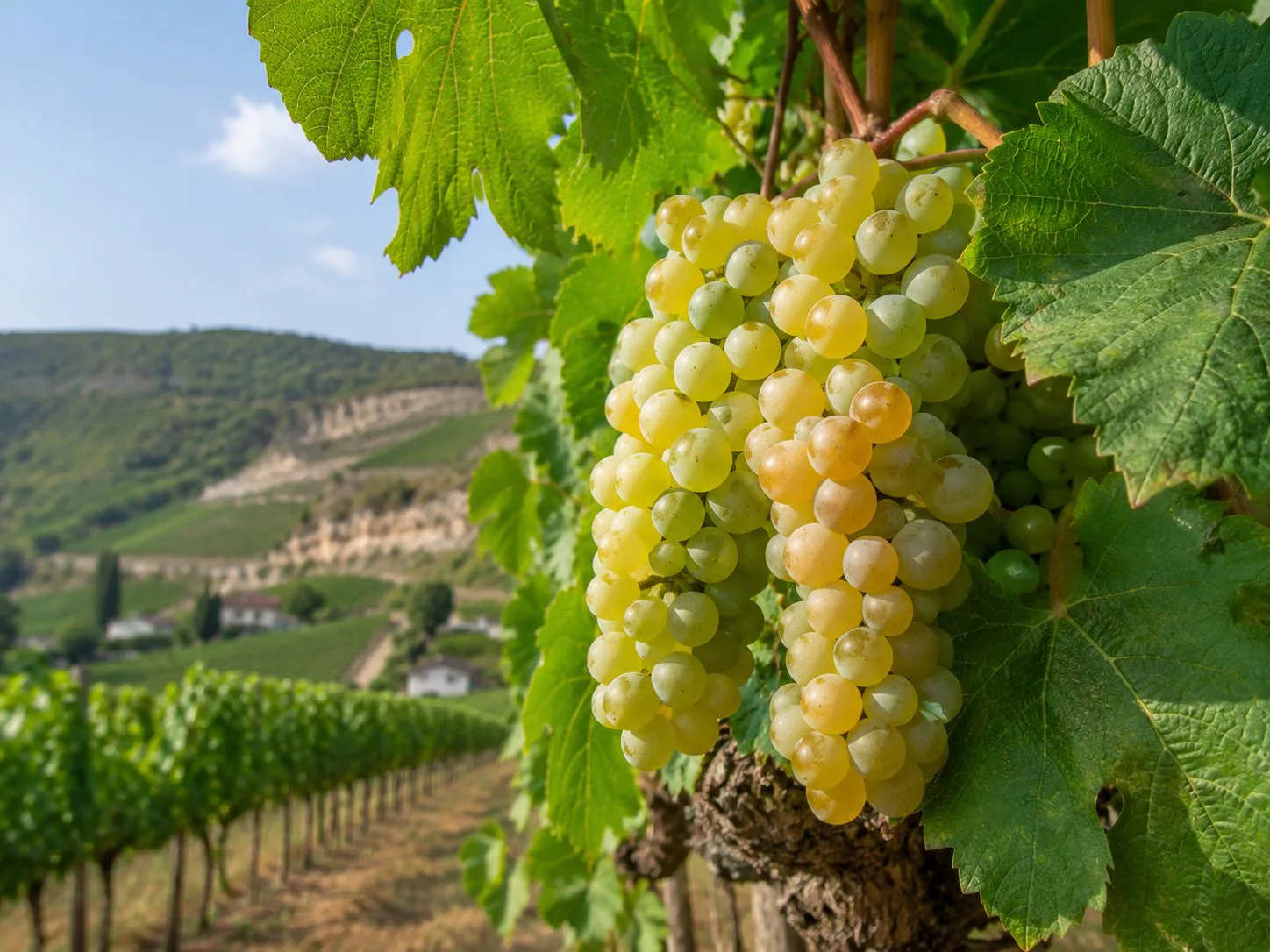 Racimos de uva Marsanne en el viñedo