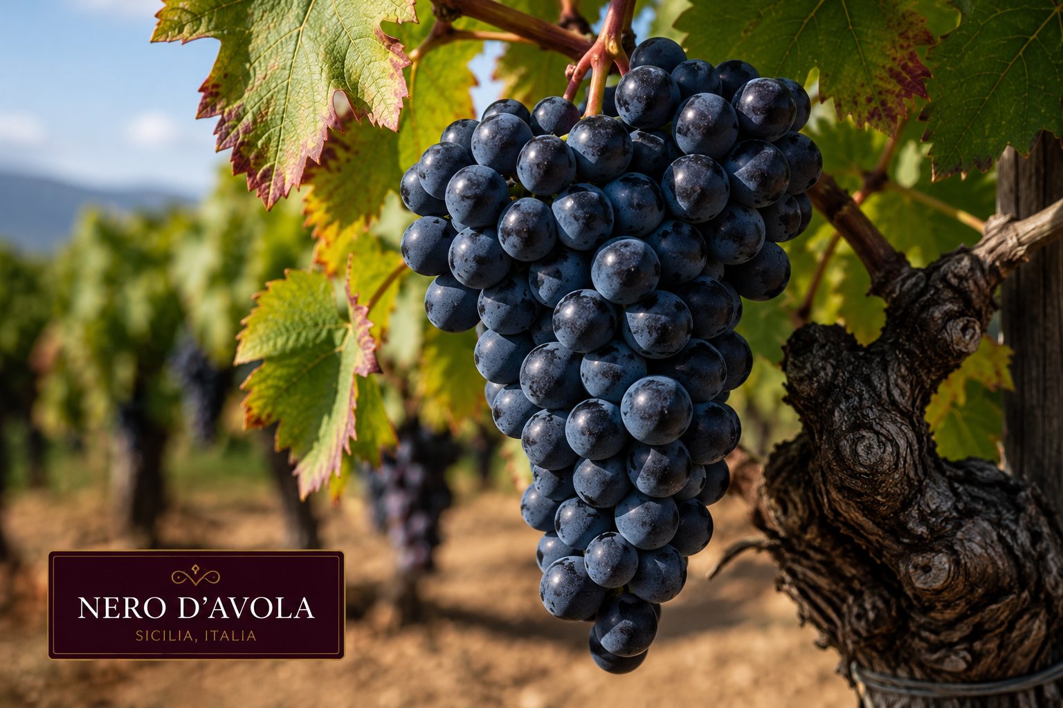 Racimos de uva Nero d’Avola en el viñedo