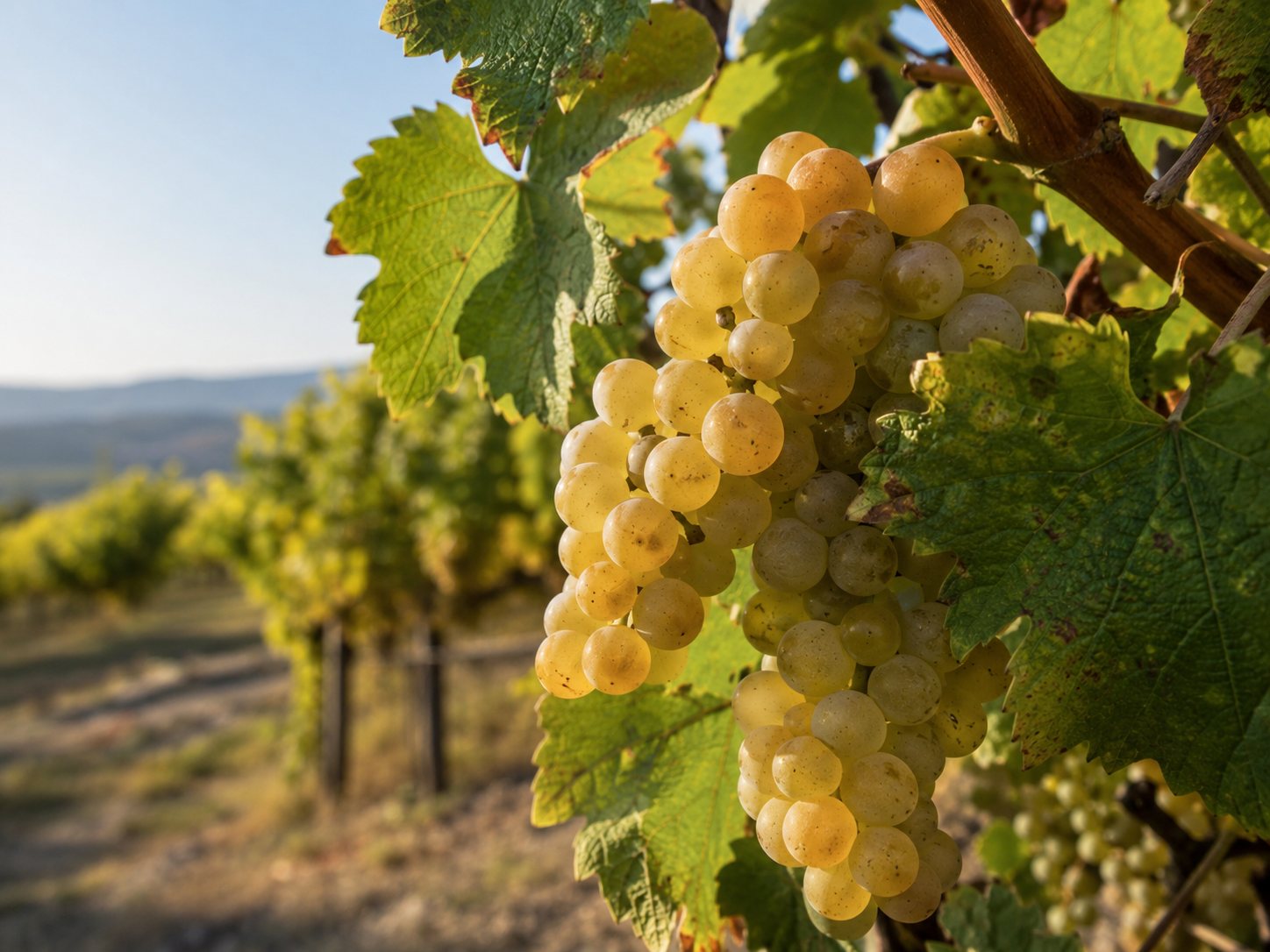 Racimos de uva Roussanne en el viñedo