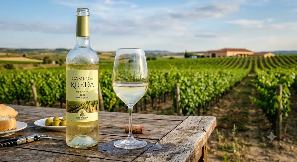 Copa de vino Verdejo brillante con reflejos verdosos