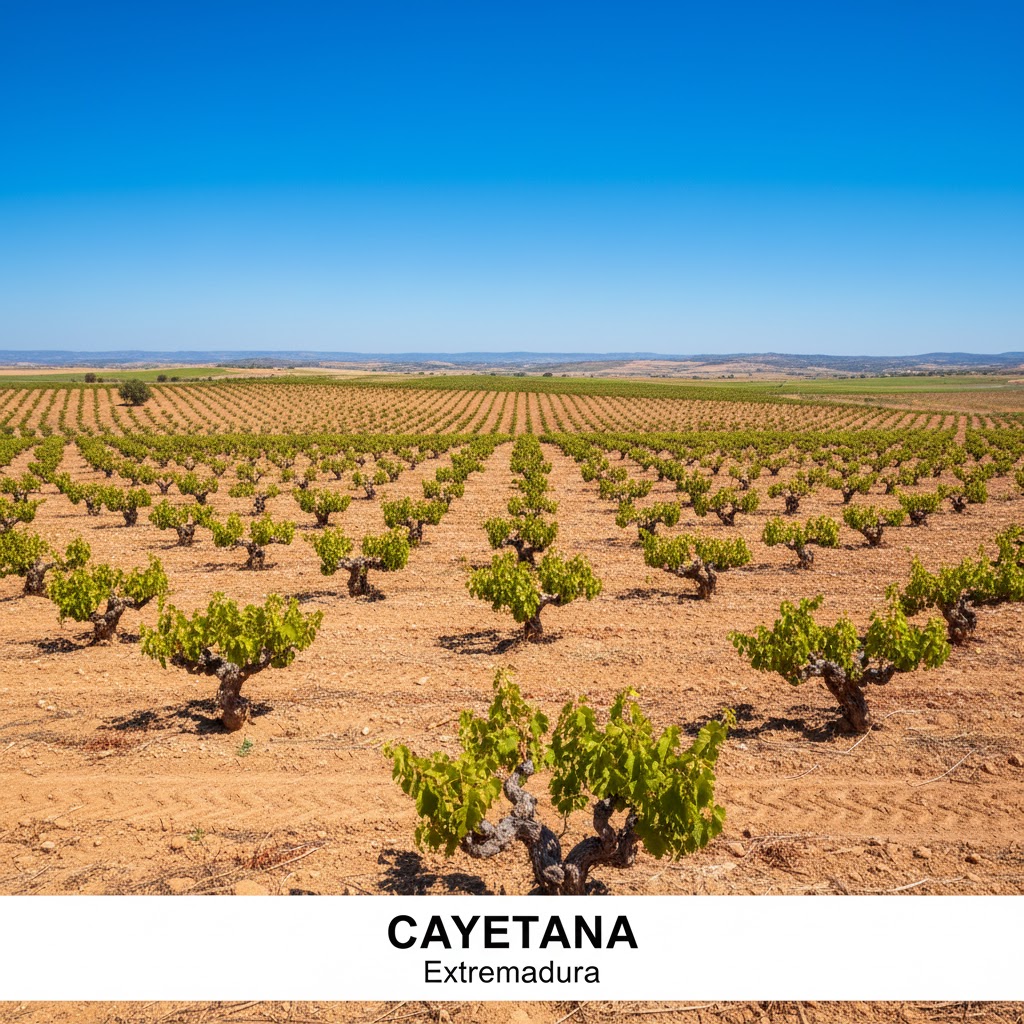 Viñedo de Cayetana Blanca en el paisaje extremeño