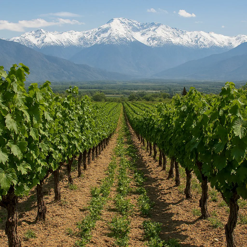 Viñedo de Carmenère con los Andes al fondo