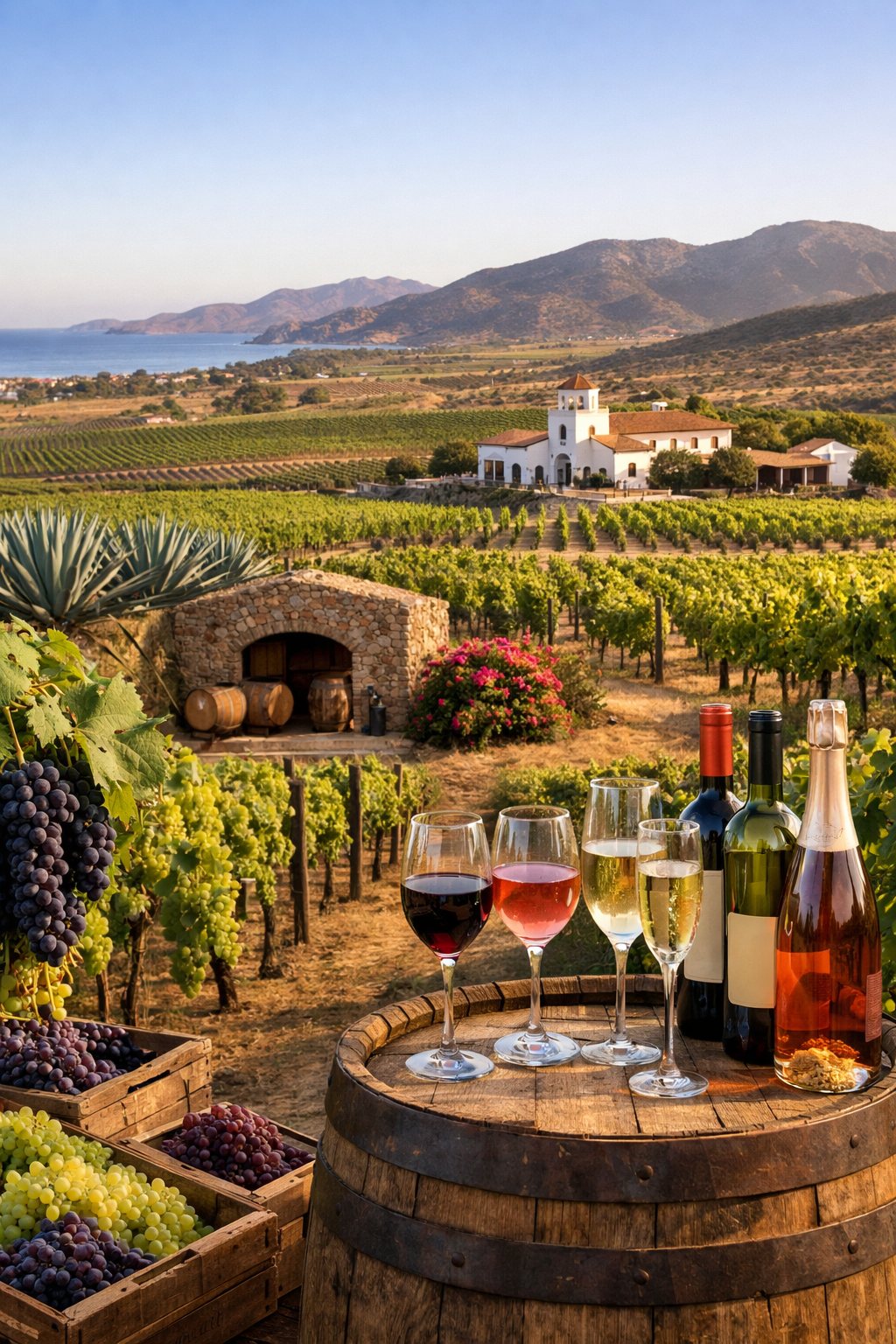 Viñedos de Baja California entre colinas secas y brisa del Pacífico