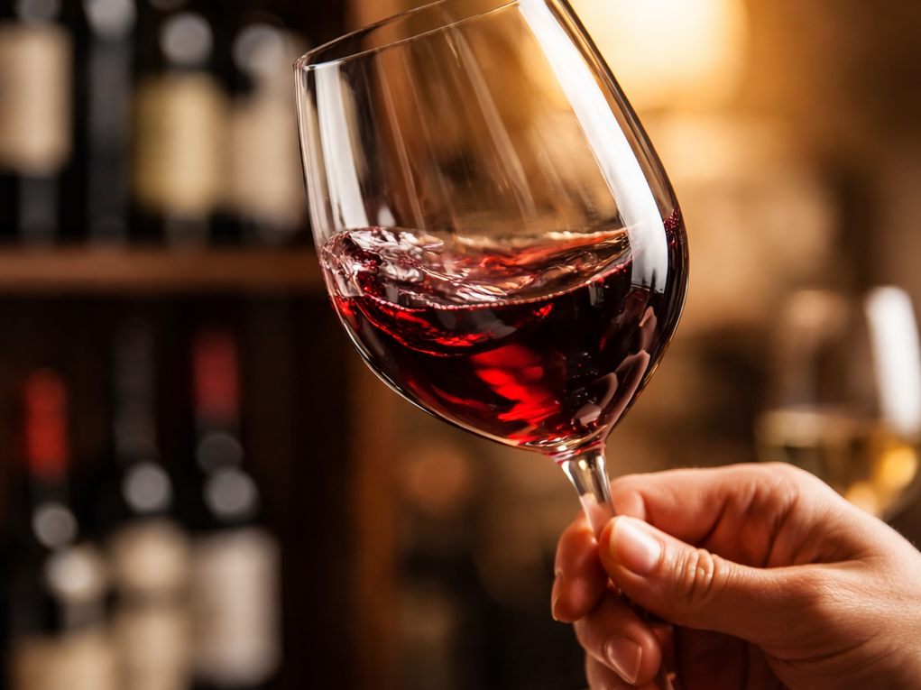 Cata de vinos con análisis visual, olfativo y gustativo en copa adecuada