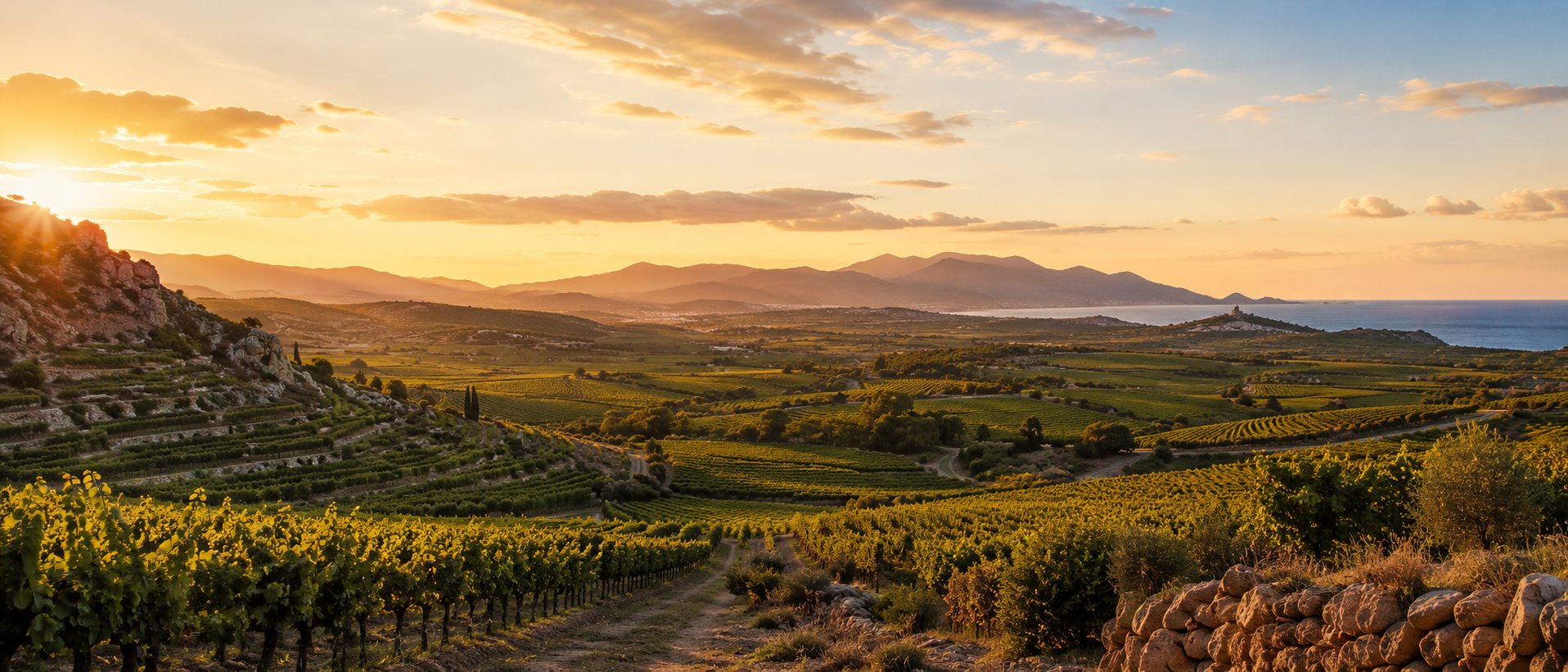 Viñedos de Cataluña con paisaje mediterráneo, interior y montaña