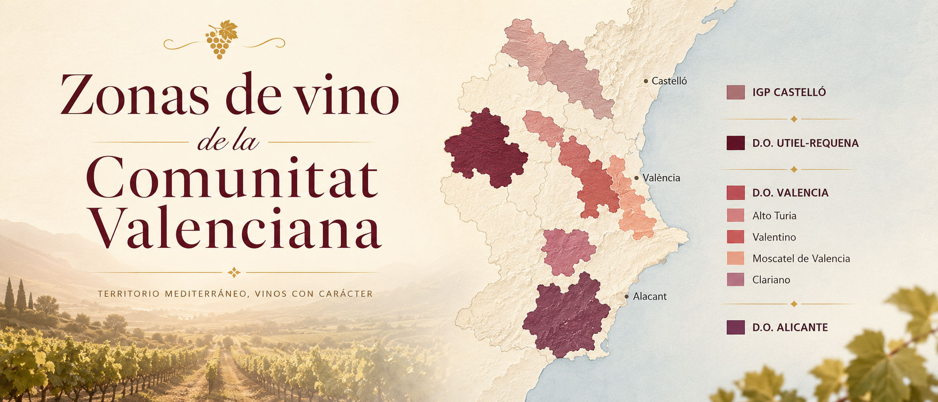 Vinos de la Comunitat Valenciana: Valencia, Utiel-Requena, Alicante, Castelló y Requena